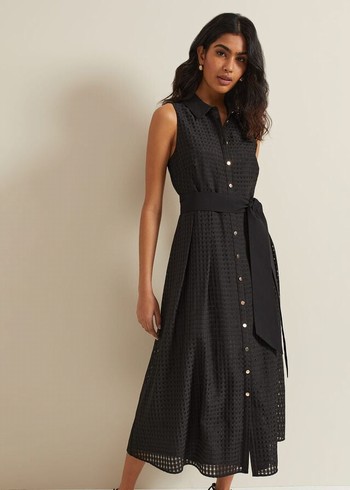 Phase Eight Carey Sleeveless Check Dress Black USA | 0873415-HI